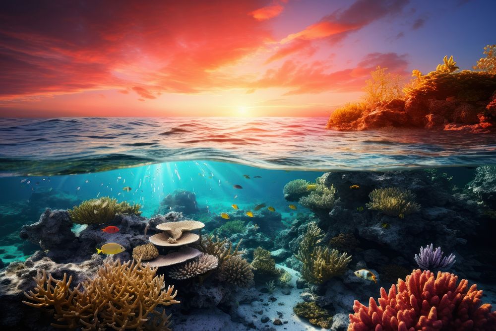 Coral reefs nature underwater outdoors. AI generated Image by rawpixel.