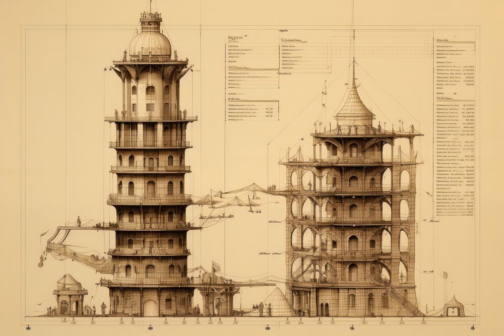 Tower architecture building drawing. AI generated Image by rawpixel.
