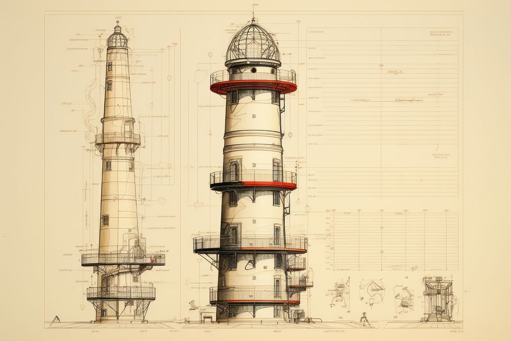 Lighthouse drawing architecture building. AI generated Image by rawpixel.
