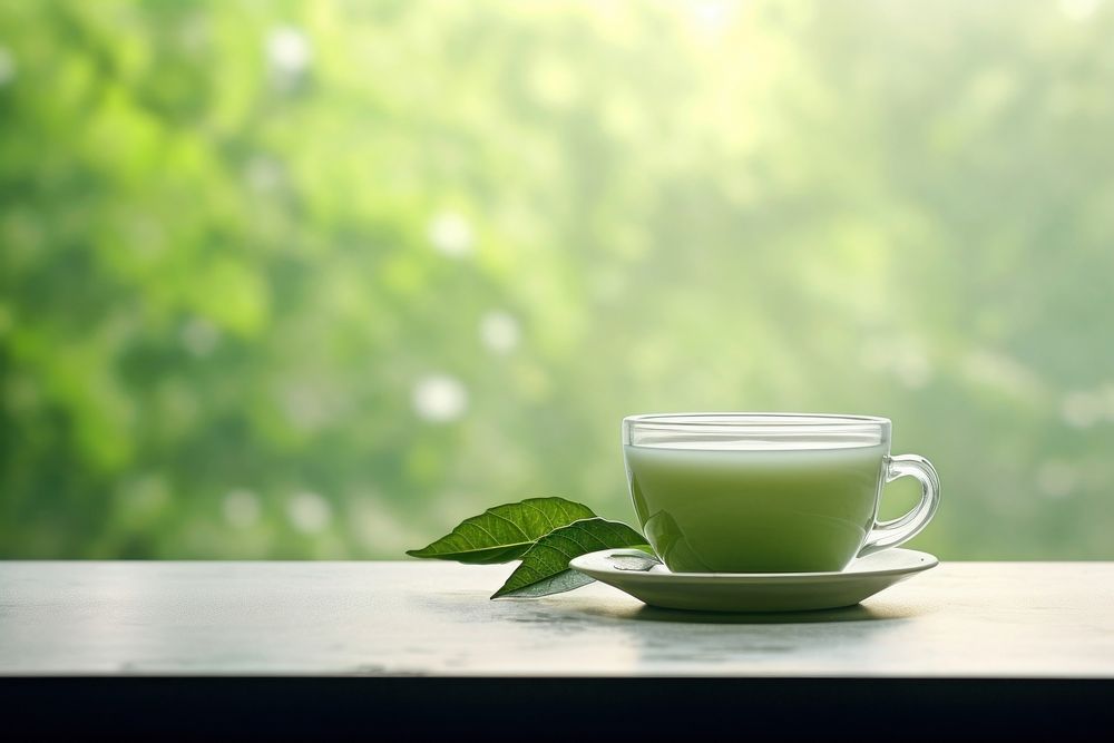 Green blurred background saucer drink tea. AI generated Image by rawpixel.