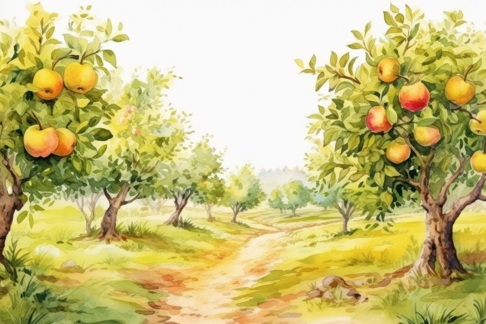 Apple orchard grapefruit outdoors painting. AI generated Image by rawpixel.