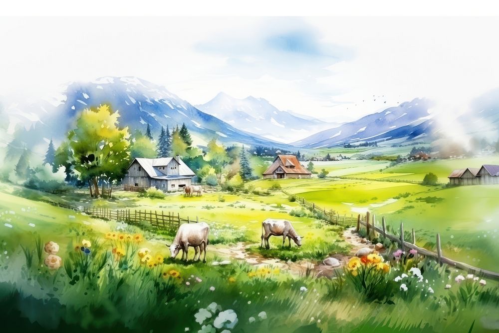 Spring farm landscape grassland outdoors. AI generated Image by rawpixel.