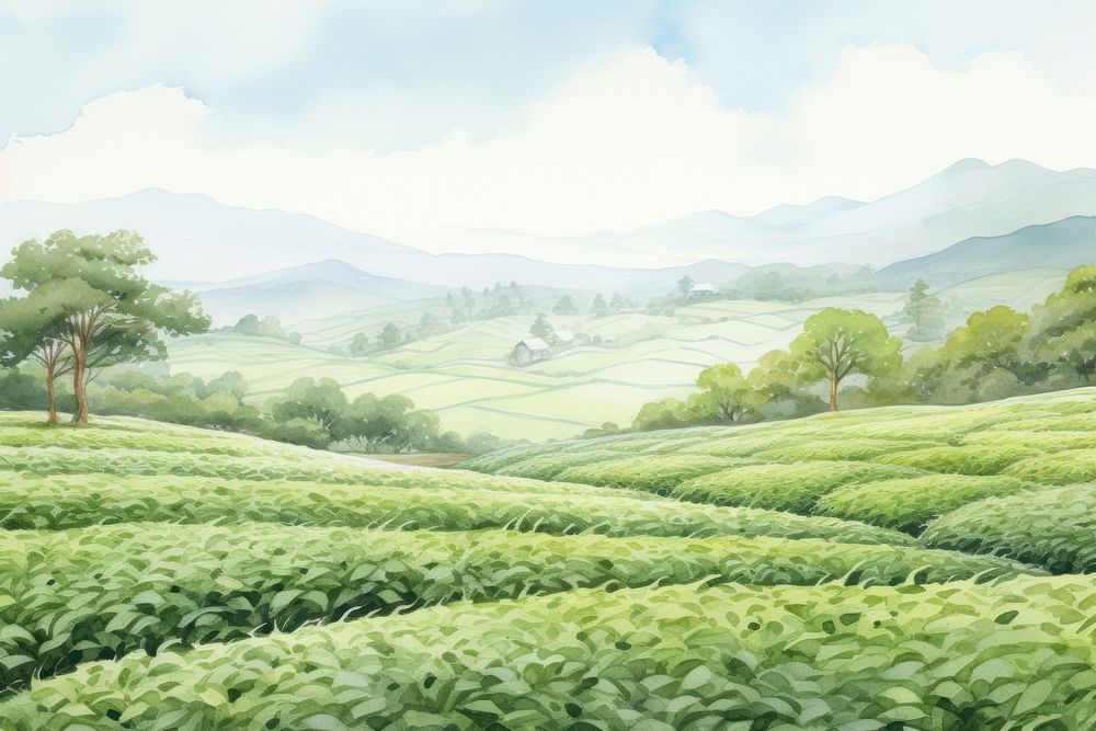 Tea field agriculture vegetation landscape. AI generated Image by rawpixel.