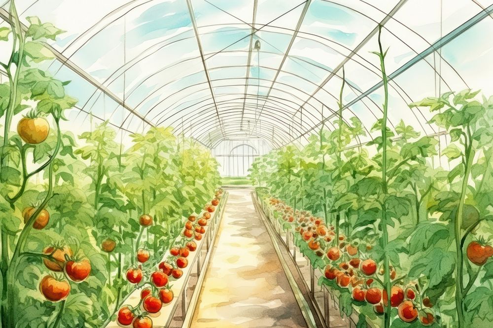 Tomato field inside greenhouse gardening outdoors nature. AI generated Image by rawpixel.