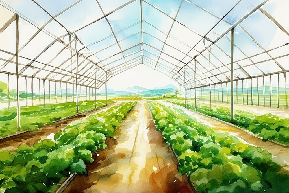 Vegetable field inside greenhouse agriculture gardening outdoors. AI generated Image by rawpixel.