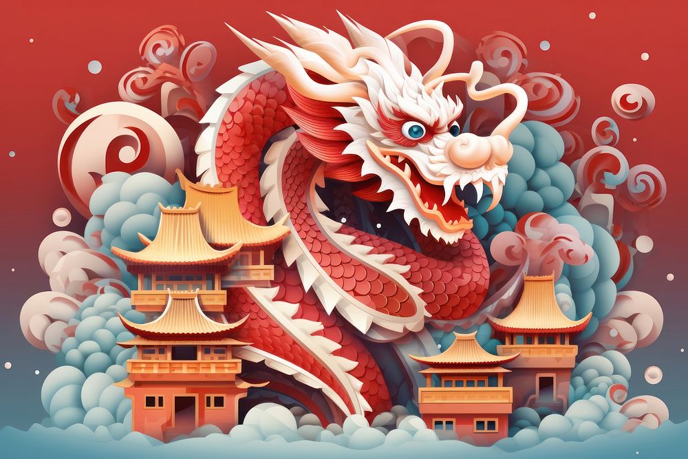 Happy chinese new year dragon representation architecture. AI generated Image by rawpixel.