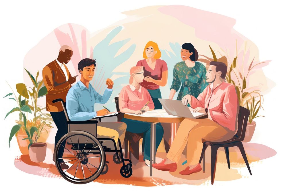 People wheelchair adult table. AI generated Image by rawpixel.