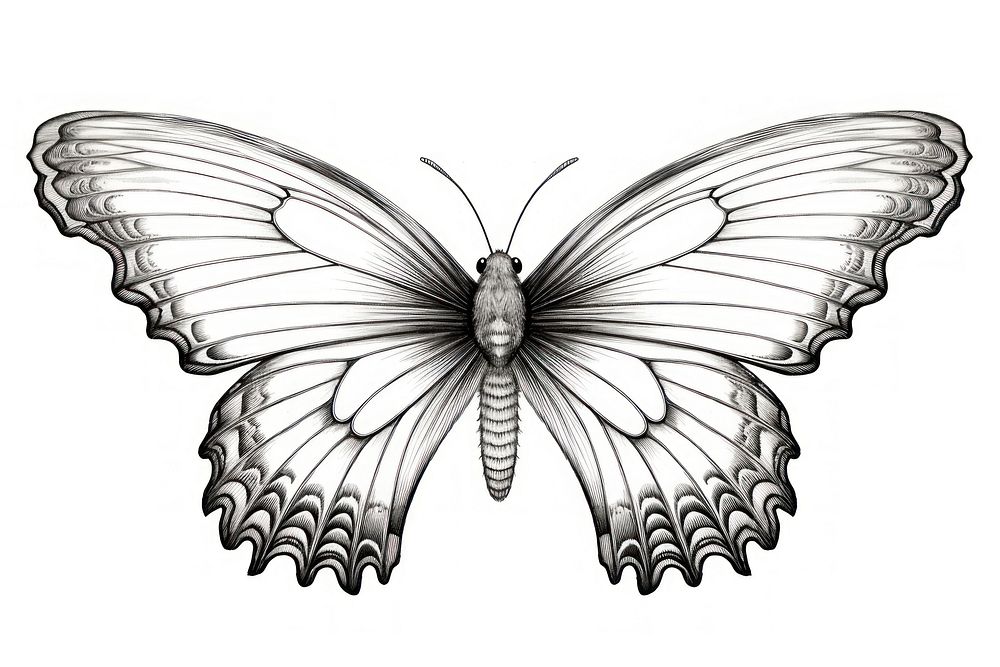 Minimal buterfly sketch drawing white. AI generated Image by rawpixel.