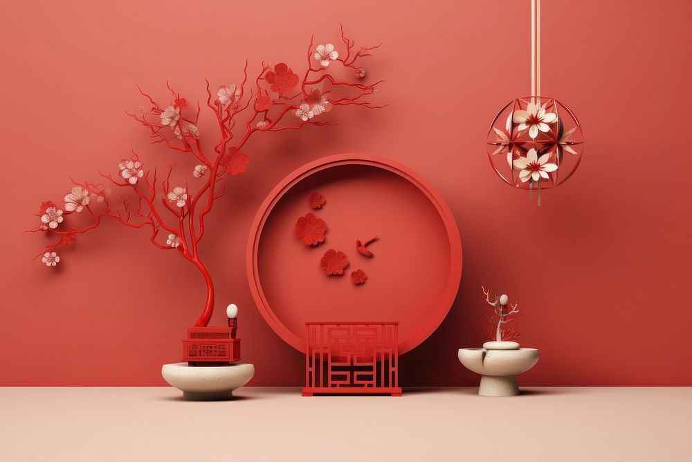 Chinese new year decoration plant wall. AI generated Image by rawpixel.