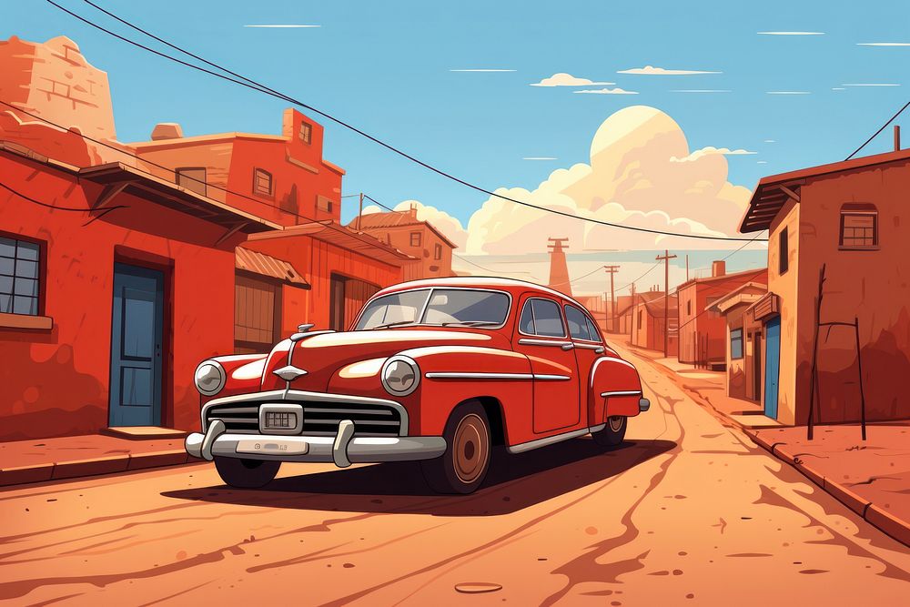 Old car road vehicle street. AI generated Image by rawpixel.
