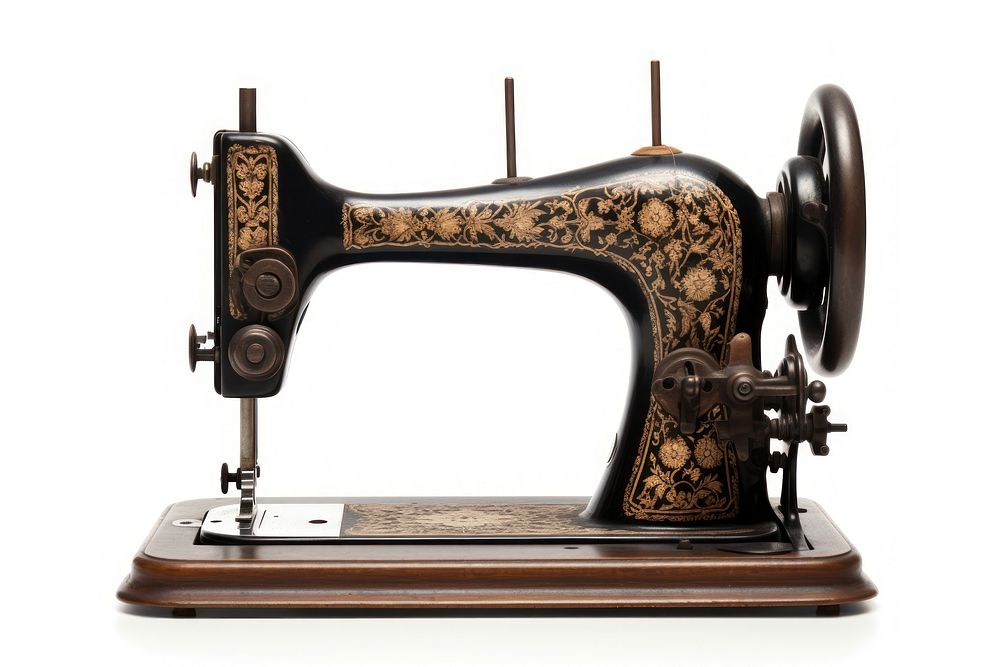 Antique sewing machine white background gramophone technology. AI generated Image by rawpixel.
