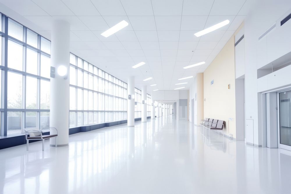 Bright Modern Hospital Hall architecture corridor hospital. AI generated Image by rawpixel.