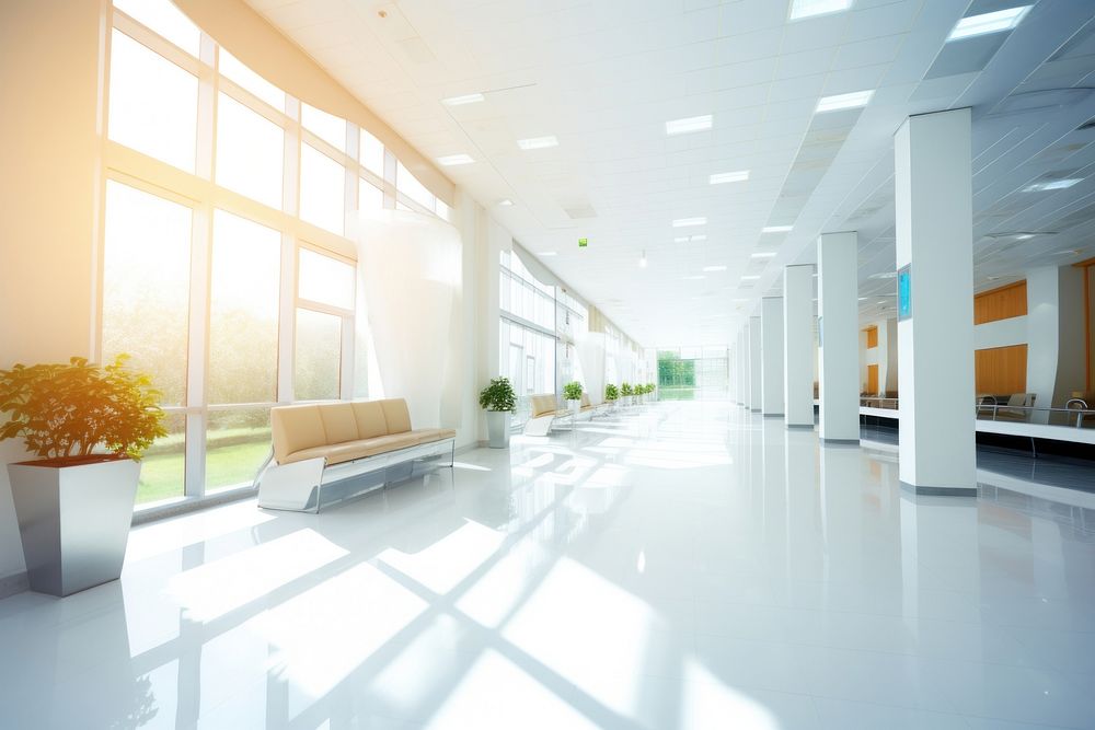 Bright Modern Hospital Hall architecture building floor. AI generated Image by rawpixel.