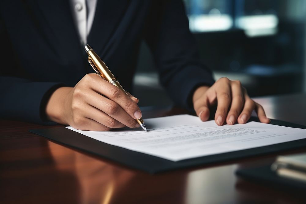 Businessperson signs contract document writing office. AI generated Image by rawpixel.
