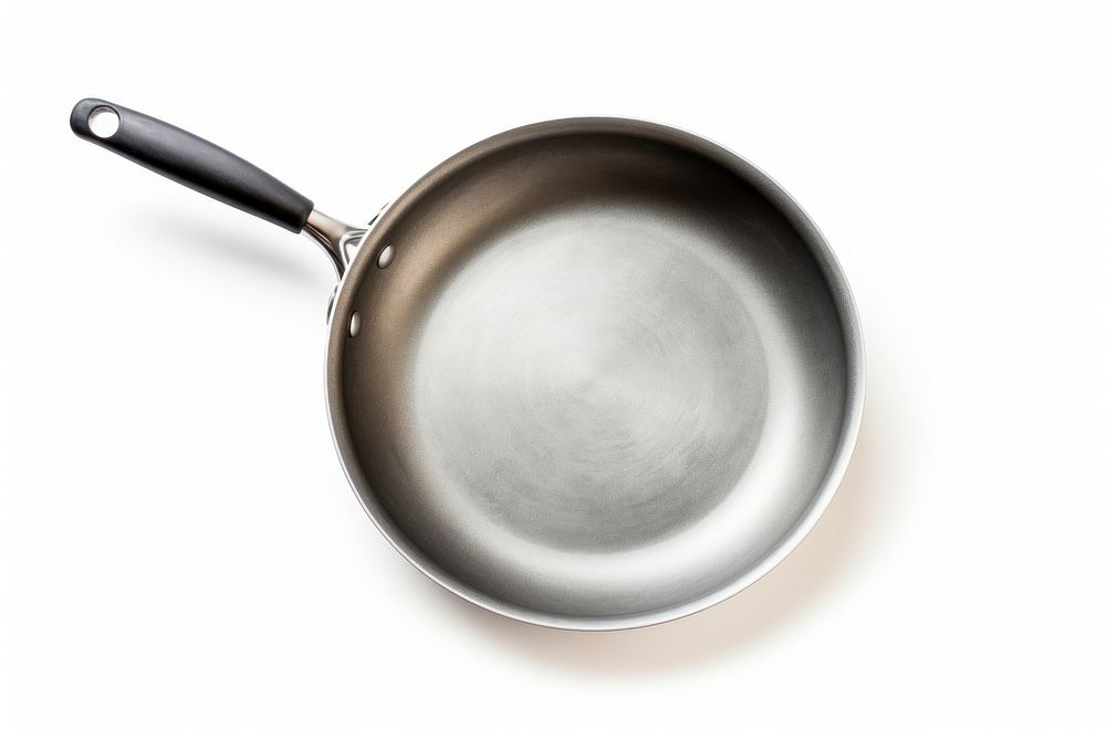 Frying pan wok white background stainless steel. AI generated Image by rawpixel.