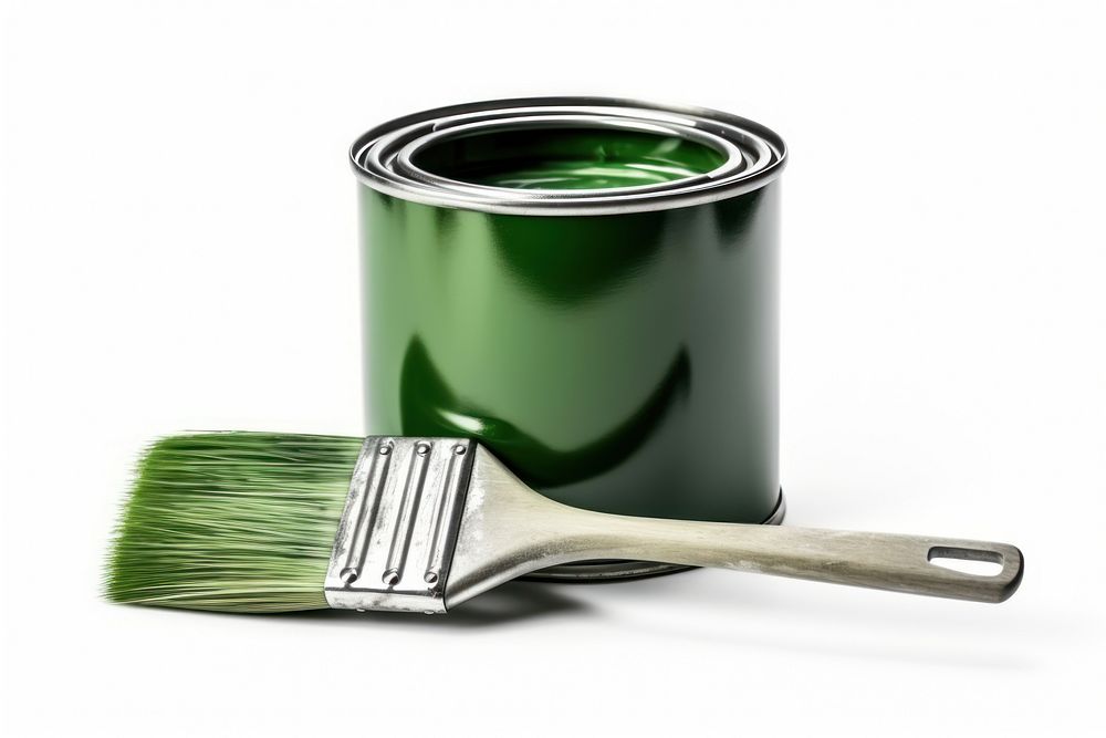 Paint can with stains brush white background paintbrush. AI generated Image by rawpixel.