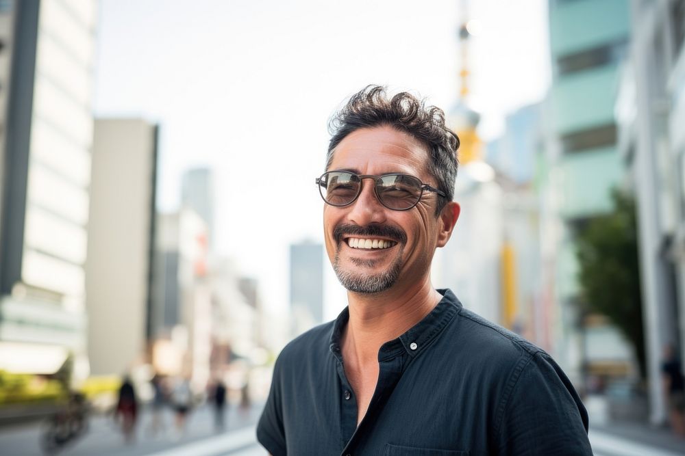 Hispanic tourist glasses smiling adult. AI generated Image by rawpixel.