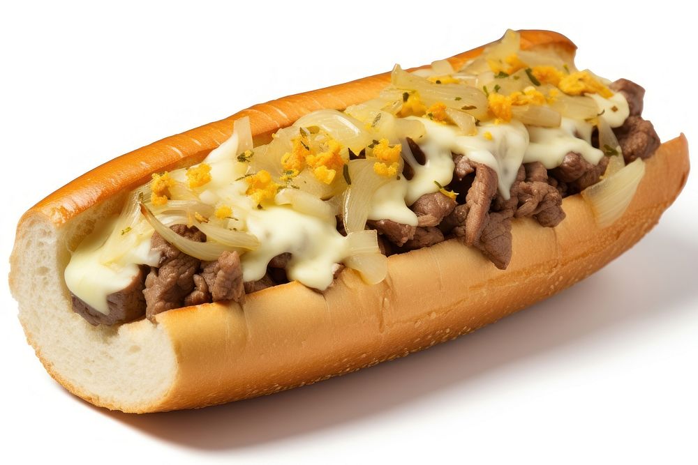 Philly cheesesteak food white background vegetable. AI generated Image by rawpixel.