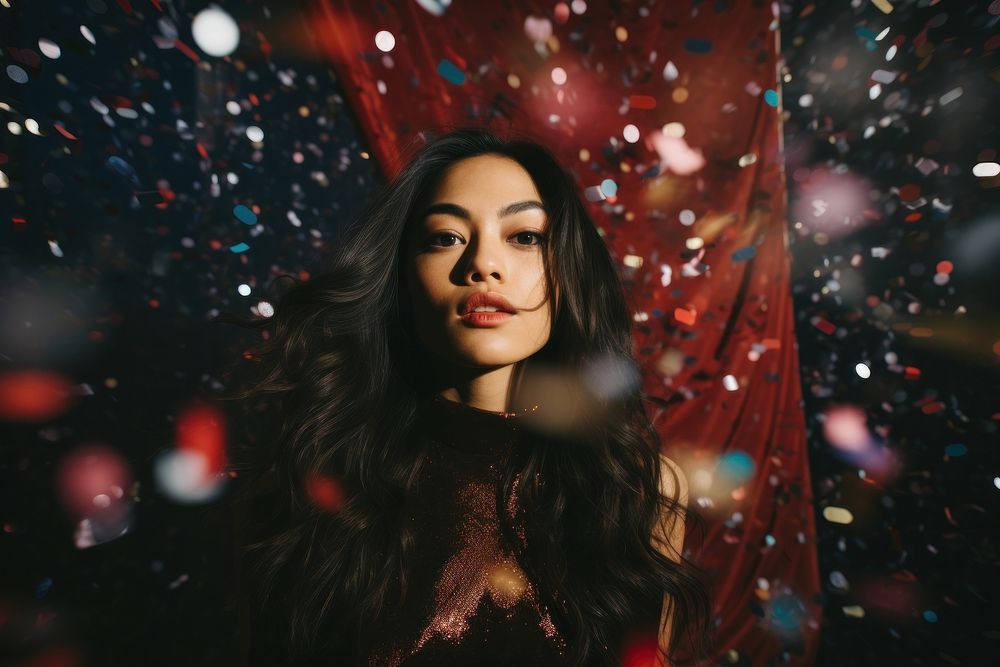 Asian american woman portrait confetti adult. AI generated Image by rawpixel.