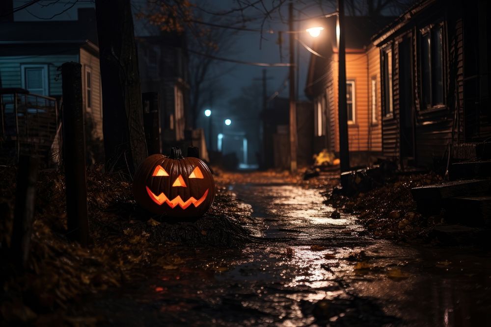 City halloween night anthropomorphic. AI generated Image by rawpixel.