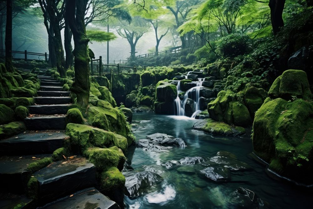 Nature vegetation waterfall landscape. AI generated Image by rawpixel.