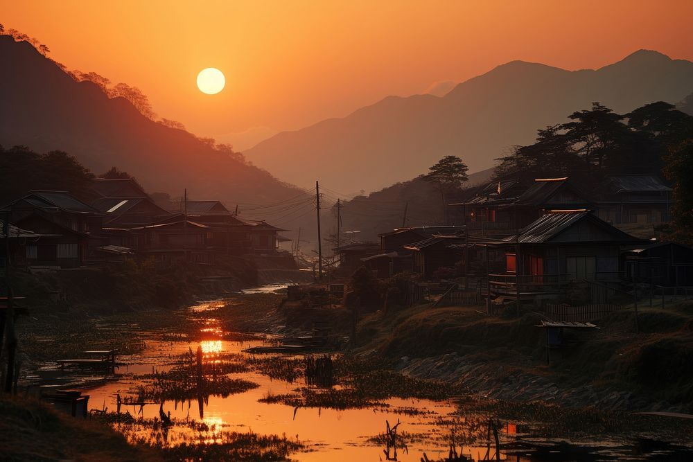 Village village outdoors sunset. AI generated Image by rawpixel.