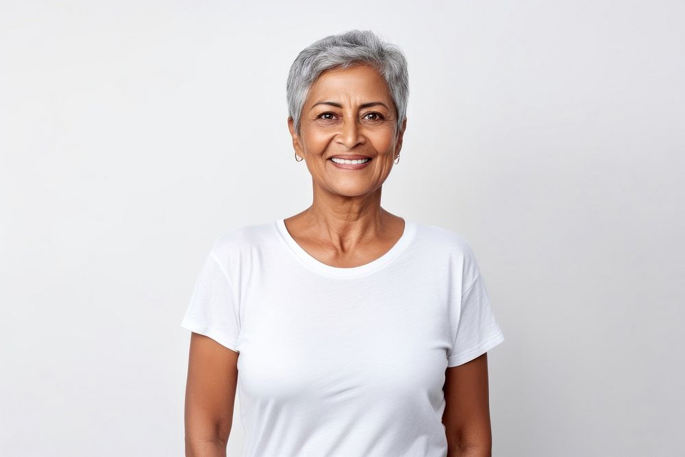 Woman portrait t-shirt smiling. AI generated Image by rawpixel.