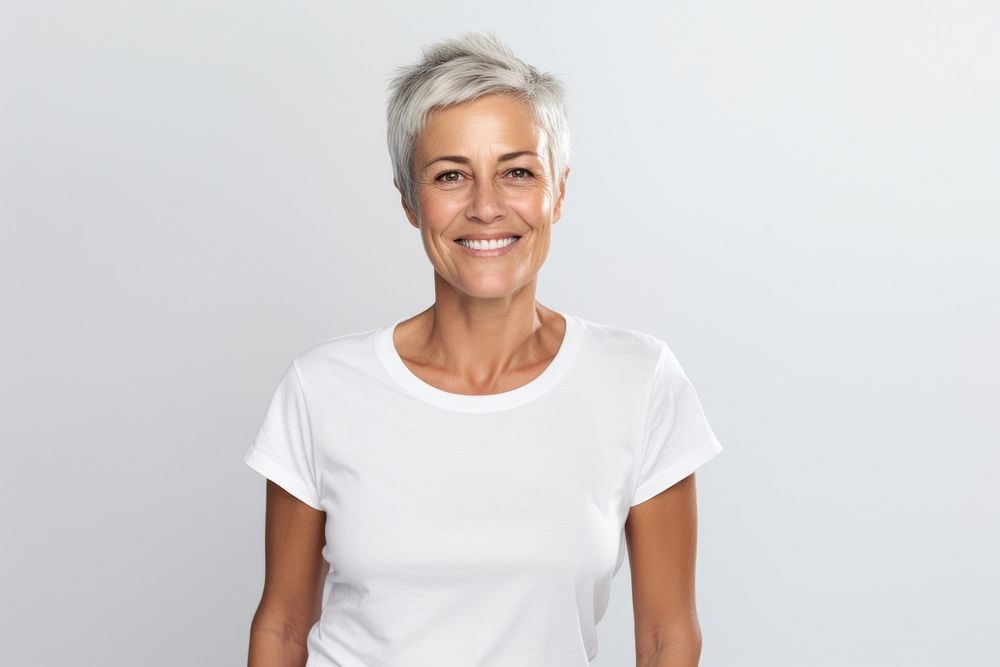 Woman portrait t-shirt smiling. AI generated Image by rawpixel.