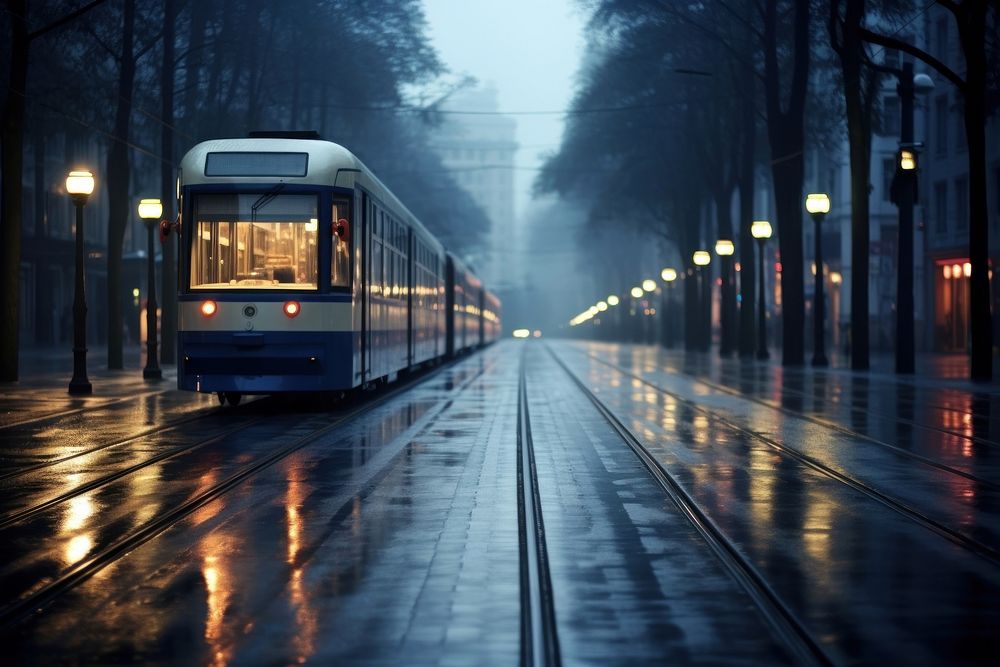 Transportation tram vehicle railway. AI generated Image by rawpixel.