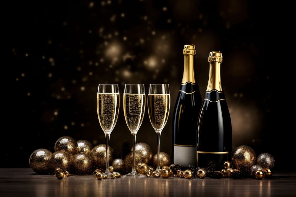 New year celebration champagne bottle. AI generated Image by rawpixel.