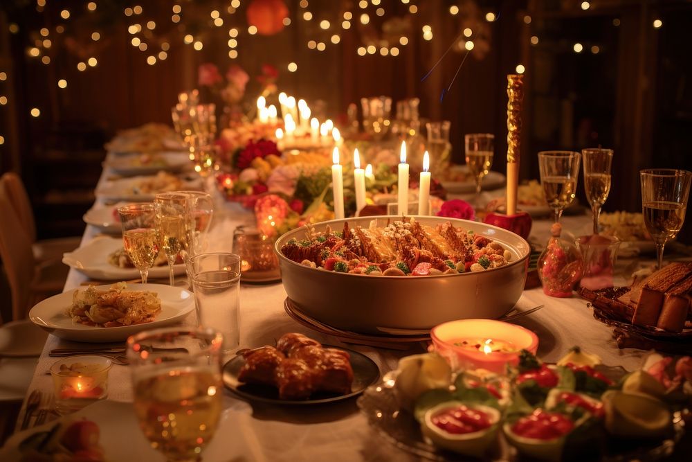 New year dinner candle brunch. AI generated Image by rawpixel.