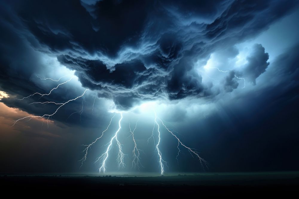 Sky storm thunderstorm lightning. AI generated Image by rawpixel.