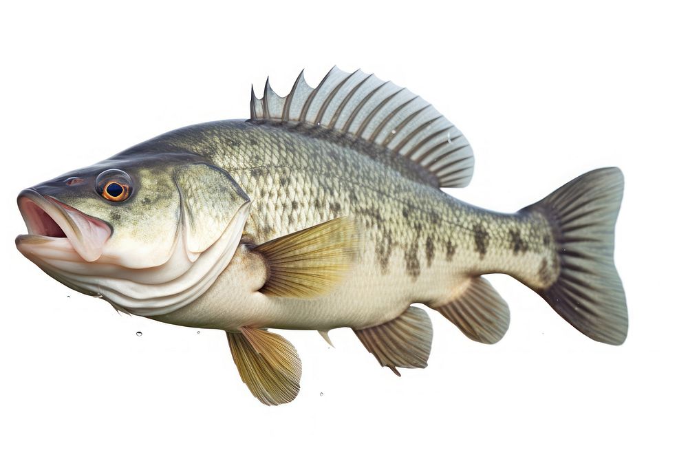 Spotted bass animal fish white background. AI generated Image by rawpixel.