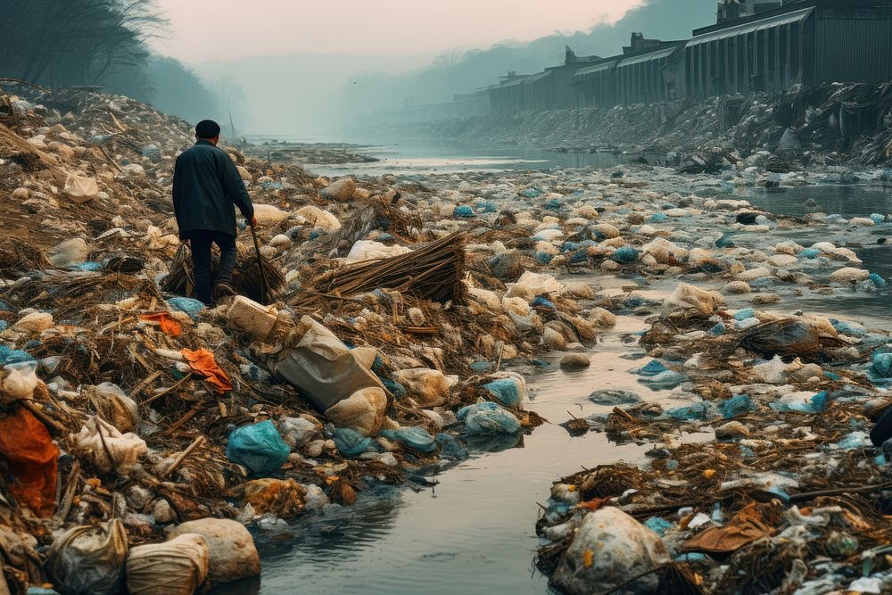 River polluted garbage pollution transportation. AI generated Image by rawpixel.