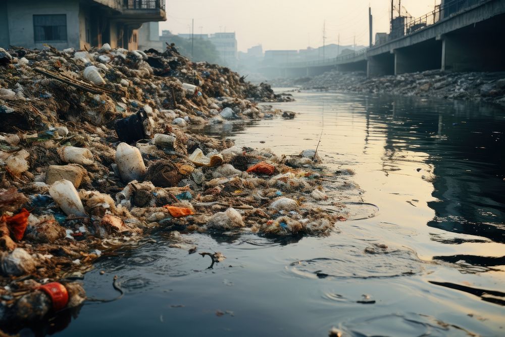 River polluted garbage pollution architecture. AI generated Image by rawpixel.