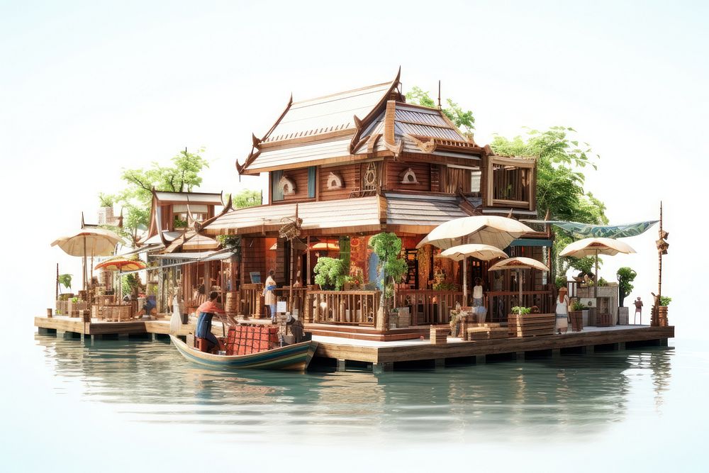 Thailand boat architecture waterfront. AI generated Image by rawpixel.