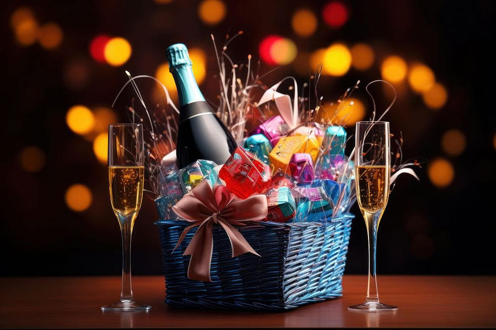 New Year basket glass fun. AI generated Image by rawpixel.