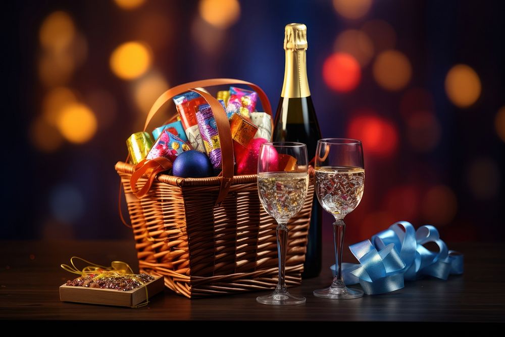 New Year basket glass gift basket. AI generated Image by rawpixel.