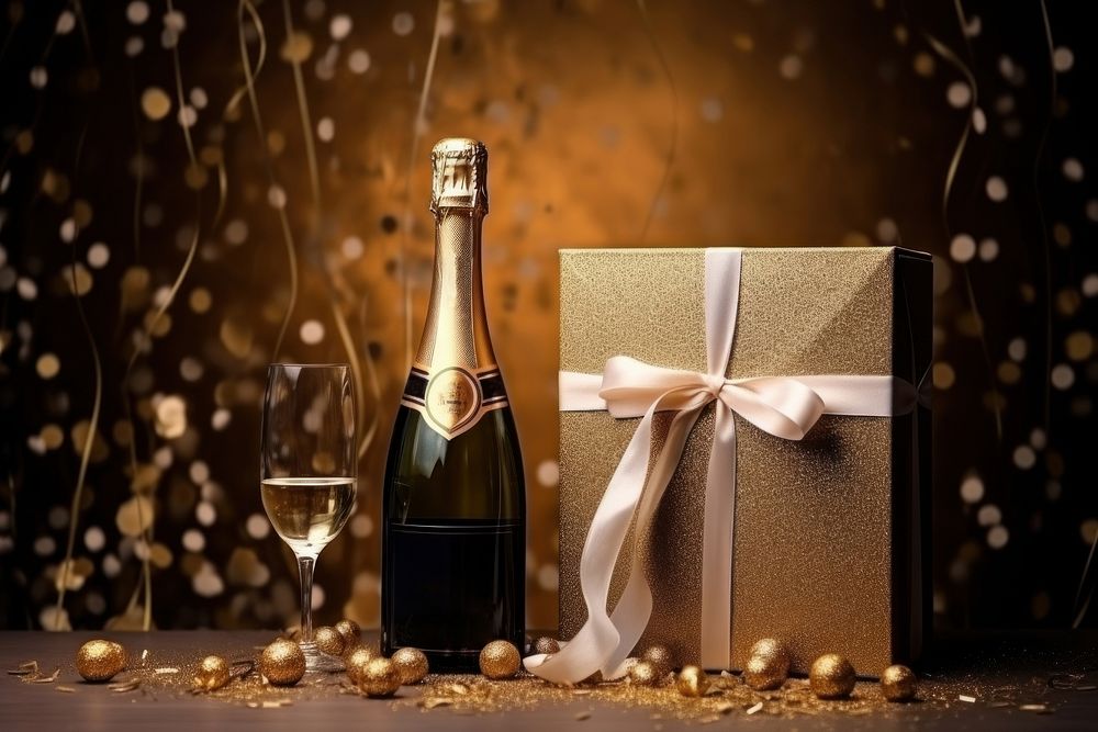 New Year decoration champagne bottle. AI generated Image by rawpixel.