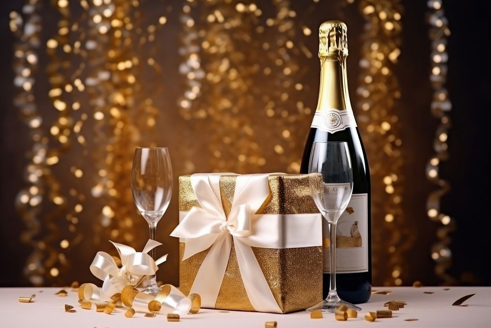 New Year decoration champagne bottle. AI generated Image by rawpixel.