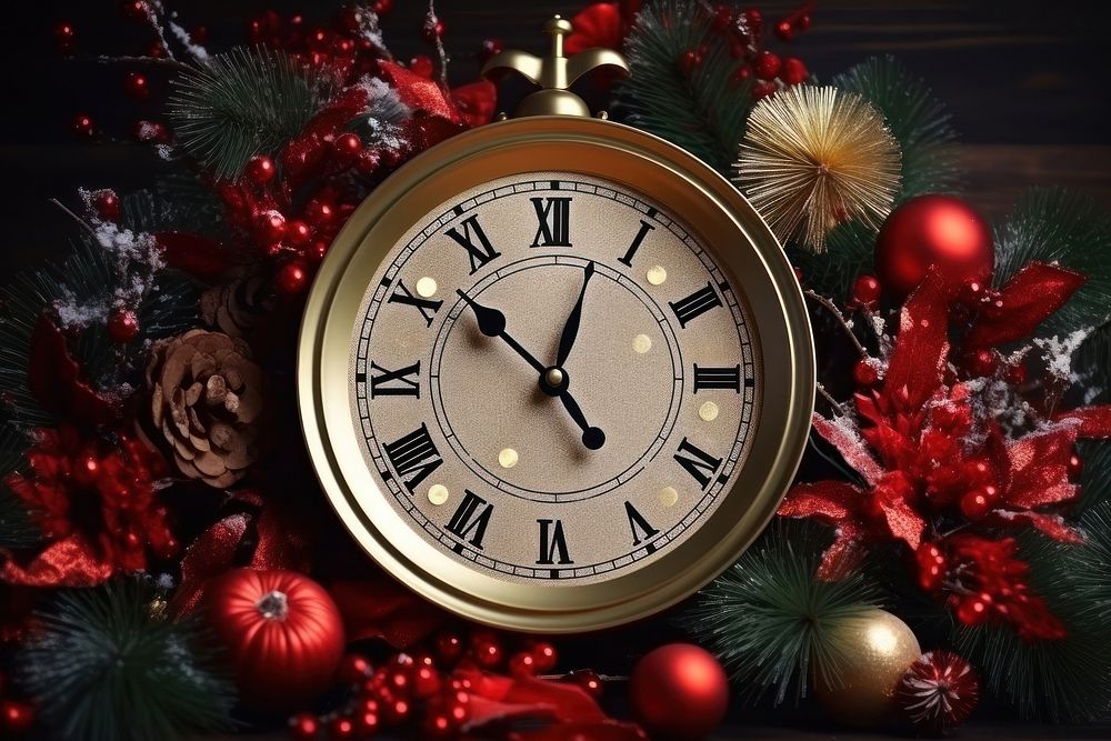 New Year christmas clock decoration. AI generated Image by rawpixel.
