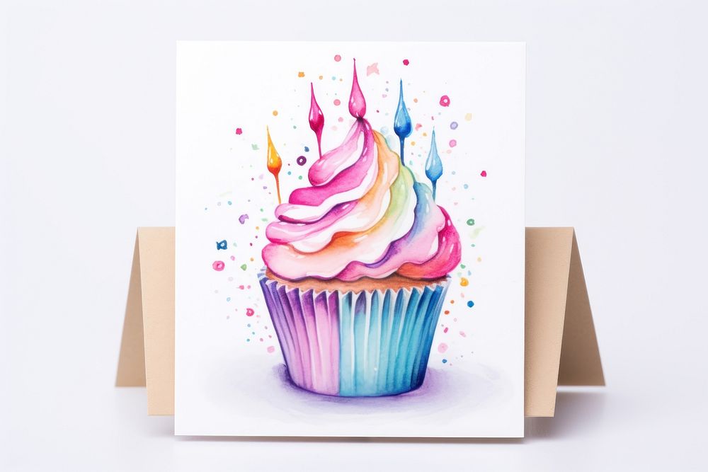 Birthday card cupcake dessert icing. AI generated Image by rawpixel.