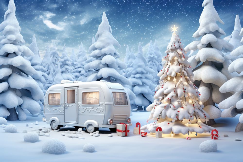 Christmas winter snow car. AI generated Image by rawpixel.
