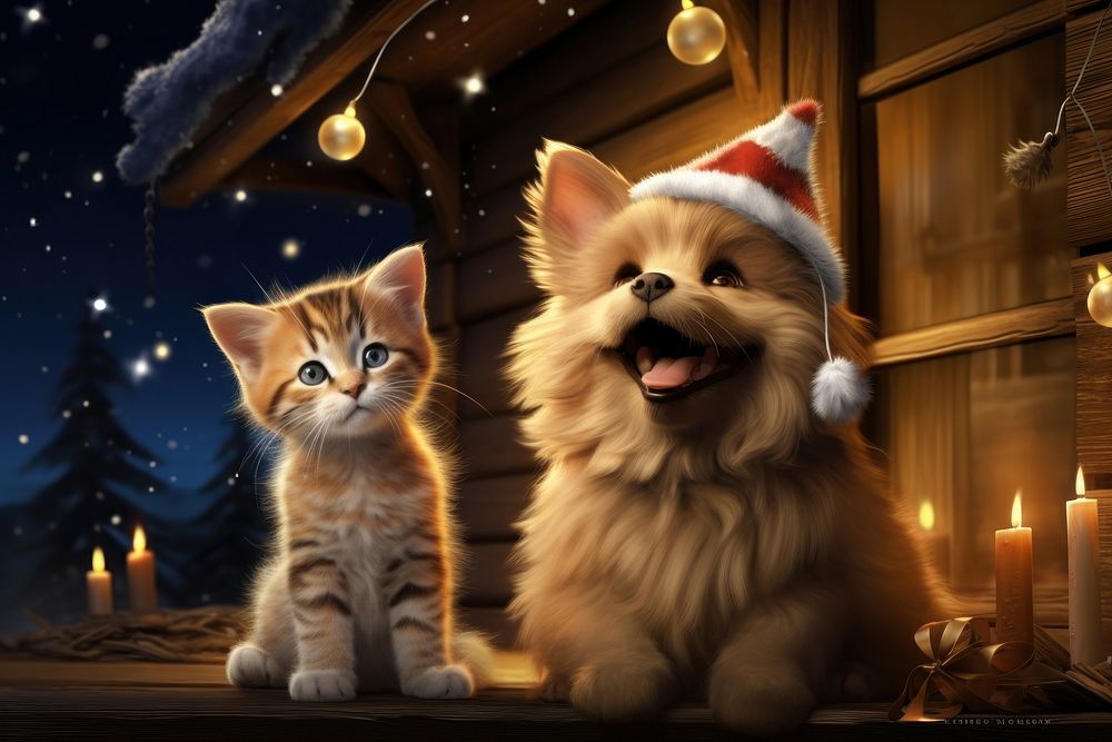 New year kitten christmas lighting. AI generated Image by rawpixel.