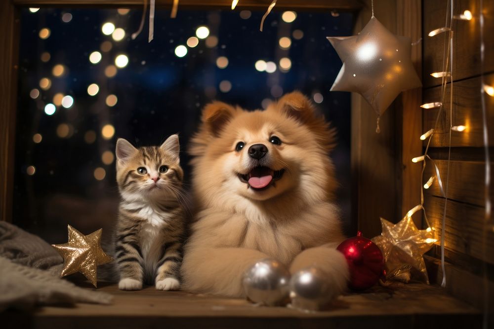 New year kitten christmas lighting. AI generated Image by rawpixel.