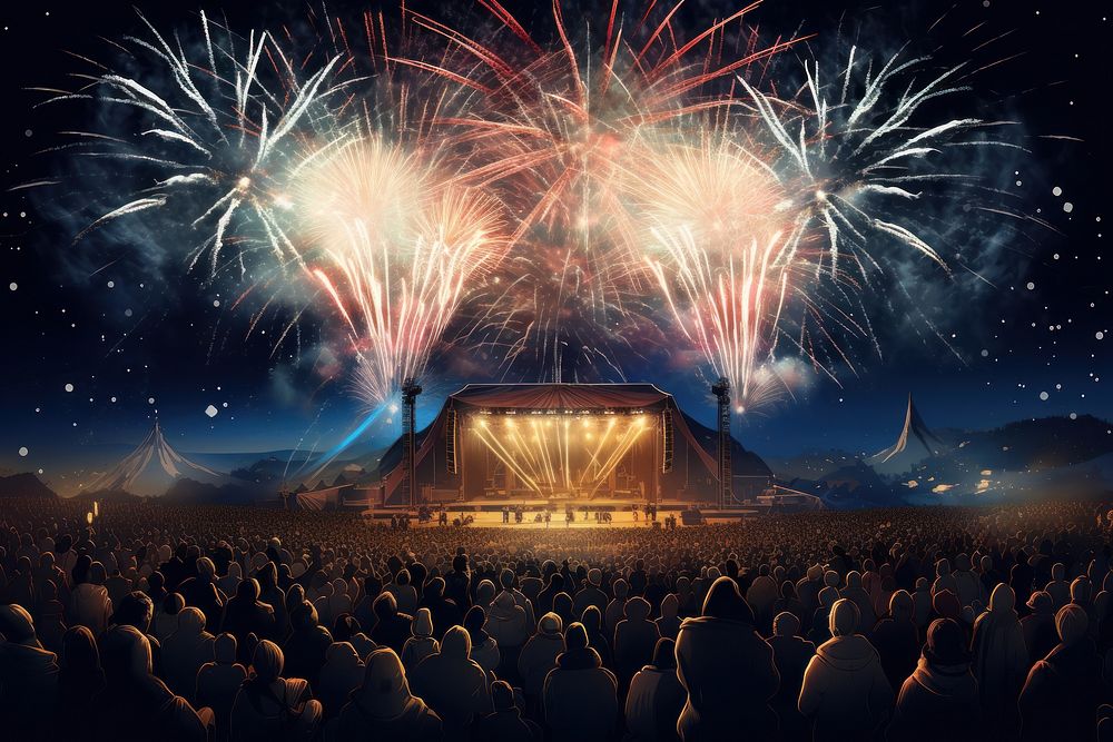 Fireworks concert stage architecture. AI generated Image by rawpixel.