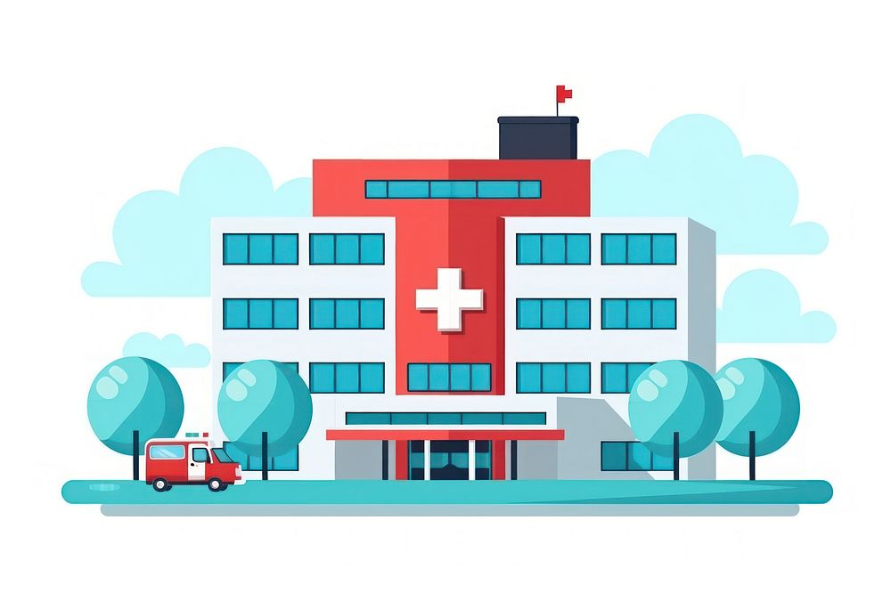 Hospital architecture building cartoon. AI generated Image by rawpixel.