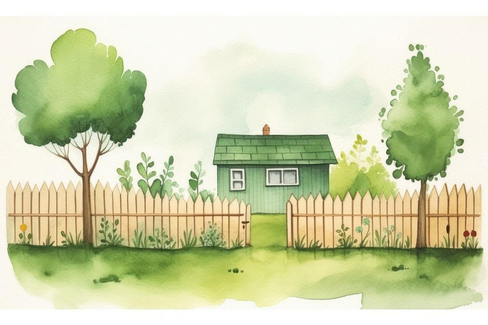 Green backyard outdoors cartoon fence. AI generated Image by rawpixel.