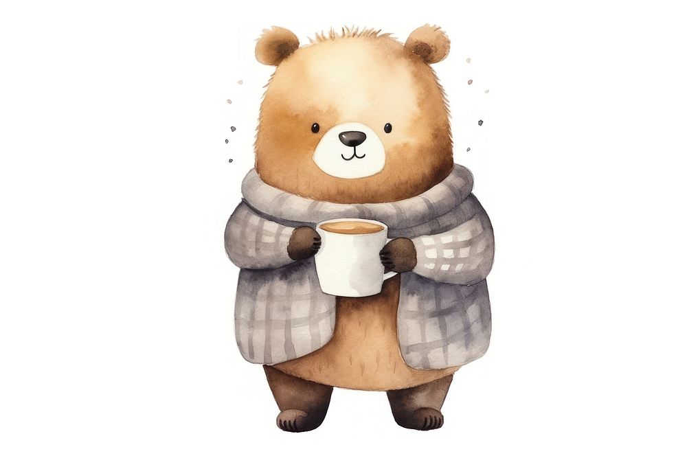 Bear drink coffee mammal cute white background. AI generated Image by rawpixel.