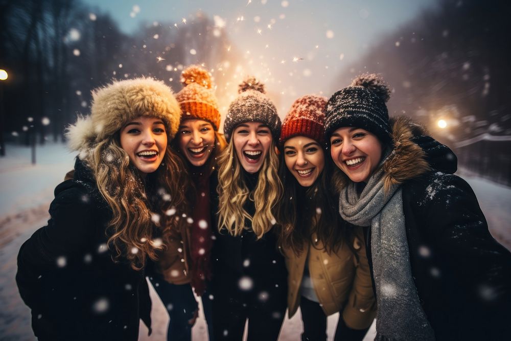 New years friends laughing portrait. AI generated Image by rawpixel.